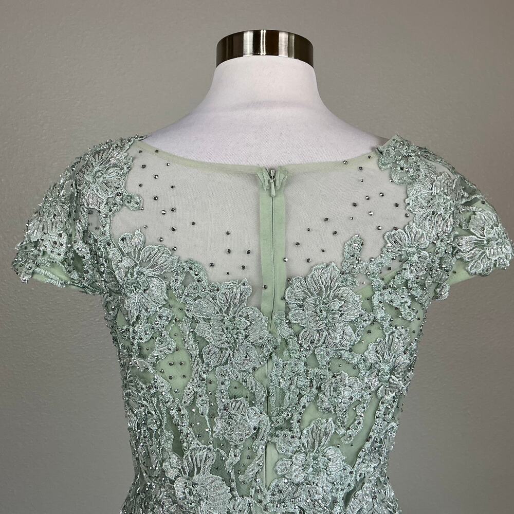 Mac Duggal 20978 Sage Green Cocktail Dress Beaded Lace Fit & Flare Midi Size 12 - Picture 7 of 10